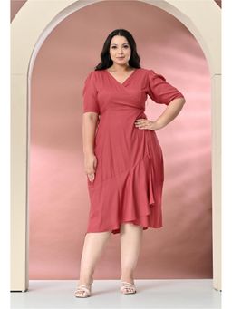 Desi Noor - Plus Size Pink Rayon Wrap Dress
