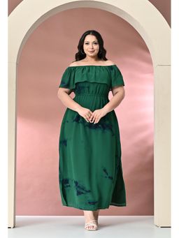 Desi Noor - Plus Size Green Tie & Dye Off Shoulder Maxi Dress