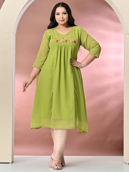 Desi Noor - Plus Size Parrot Green Georgette Embellished Dress