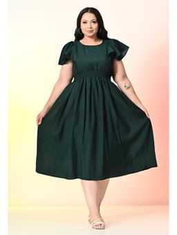 Desi Noor - Plus Size Bottle Green Smocked Dress