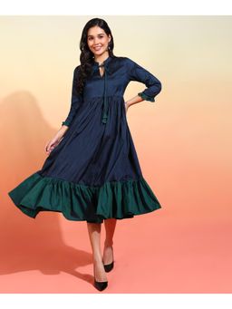 Mokshi - Womens Navy Blue Solid Satin/Silk Flared