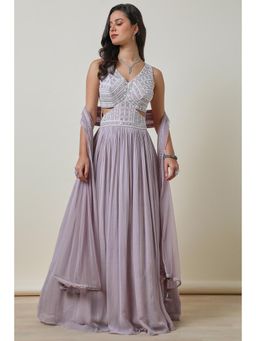 Soch - Womens Purple Georgette Embellished Gown with Dupatta (Set of 2)