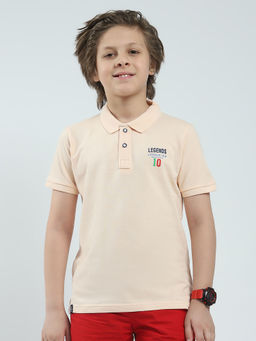 Monte Carlo - Boys Peach Solid Collar Neck Polo T-shirt