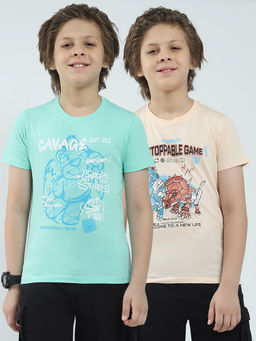 Monte Carlo - Boys Multi-Color Printed Round Neck T-shirts (Pack of 2)
