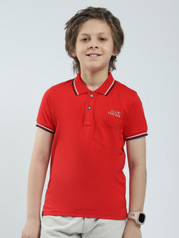 Monte Carlo - Boys Red Solid Collar Neck Polo T-shirt