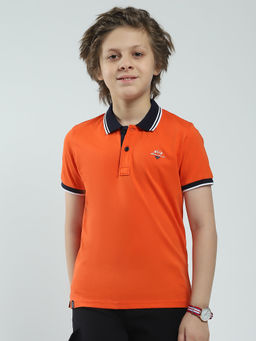 Monte Carlo - Boys Orange Solid Collar Neck Polo T-shirt