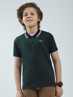 Monte Carlo - Boys Green Solid Collar Neck Polo T-shirt