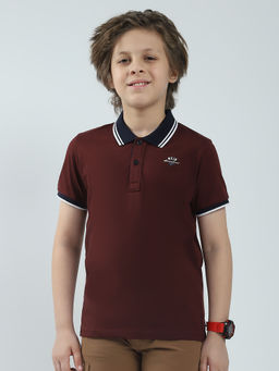 Monte Carlo - Boys Maroon Solid Collar Neck Polo T-shirt