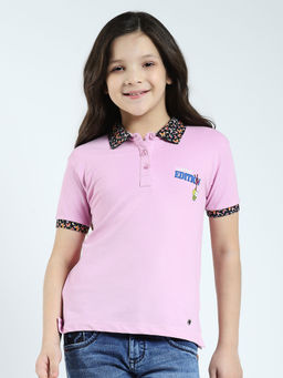 Monte Carlo - Girls Lavender Solid Collar Neck Polo T-shirt