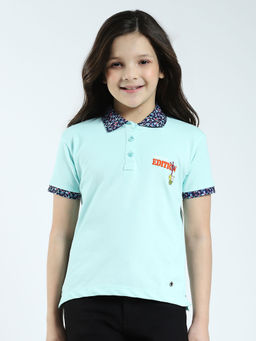 Monte Carlo - Girls Blue Solid Collar Neck Polo T-shirt