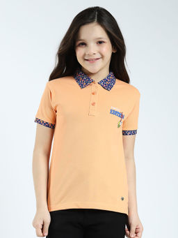 Monte Carlo - Girls Peach Solid Collar Neck Polo T-shirt
