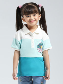 Monte Carlo - Girls Blue Printed Collar Neck Polo T-shirt