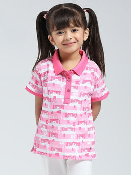 Monte Carlo - Girls Pink Printed Collar Neck Polo T-shirt