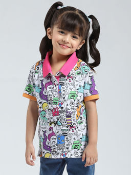Monte Carlo - Girls Pink Printed Collar Neck Polo T-shirt