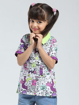 Monte Carlo - Girls Green Printed Collar Neck Polo T-shirt
