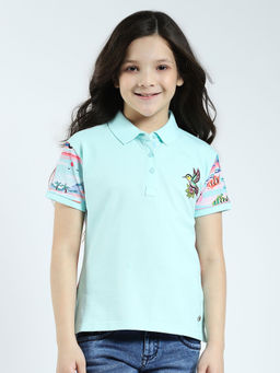 Monte Carlo - Girls Blue Printed Collar Neck Polo T-shirt