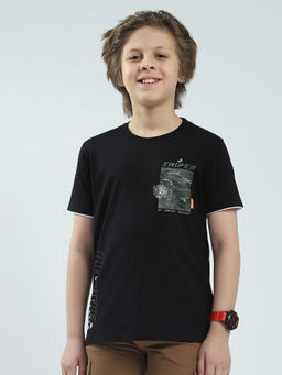 Monte Carlo - Boys Black Printed Round Neck T-shirt