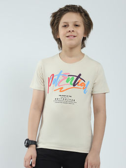 Monte Carlo - Boys Beige Printed Round Neck T-shirt