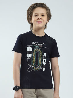 Monte Carlo - Boys Navy Blue Printed Round Neck T-shirt
