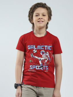 Monte Carlo - Boys Red Printed Round Neck T-shirt
