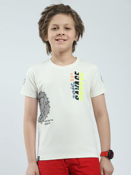 Monte Carlo - Boys White Printed Round Neck T-shirt