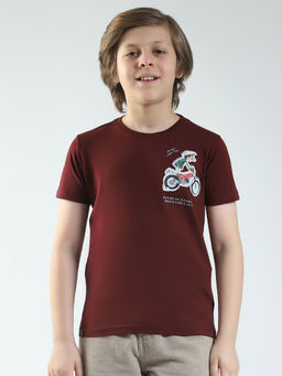 Monte Carlo - Boys Maroon Printed Round Neck T-shirt