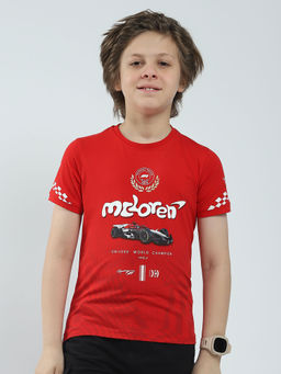 Monte Carlo - Boys Red Printed Round Neck T-shirt