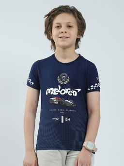 Monte Carlo - Boys Navy Blue Printed Round Neck T-shirt