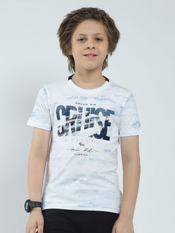 Monte Carlo - Boys White Printed Round Neck T-shirt