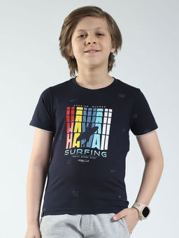 Monte Carlo - Boys Navy Blue Printed Round Neck T-shirt