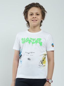 Monte Carlo - Boys White Printed Round Neck T-shirt