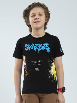 Monte Carlo - Boys Black Printed Round Neck T-shirt