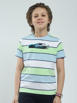 Monte Carlo - Boys Blue Striped Round Neck T-shirt