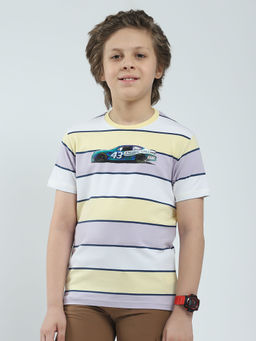 Monte Carlo - Boys Yellow Striped Round Neck T-shirt