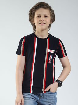 Monte Carlo - Boys Black Striped Round Neck T-shirt