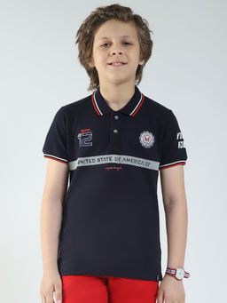 Monte Carlo - Boys Navy Blue Printed Collar Neck Polo T-shirt
