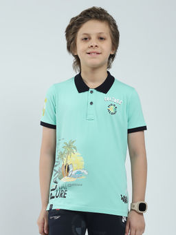 Monte Carlo - Boys Green Printed Collar Neck Polo T-shirt