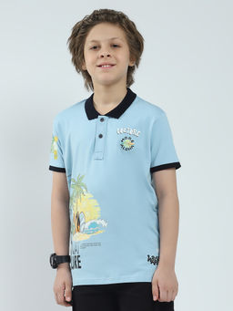 Monte Carlo - Boys Blue Printed Collar Neck Polo T-shirt