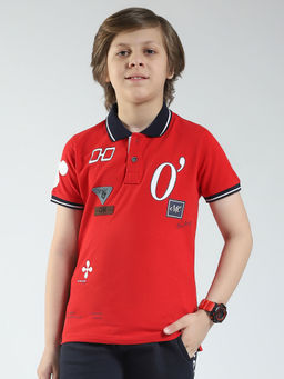 Monte Carlo - Boys Red Self Design Collar Neck Polo T-shirt