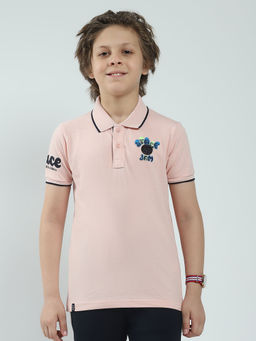 Monte Carlo - Boys Peach Printed Collar Neck Polo T-shirt