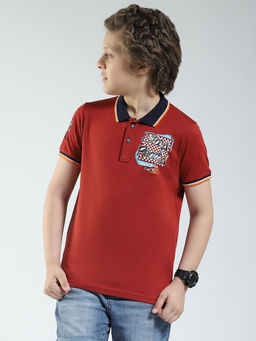 Monte Carlo - Boys Rust Printed Collar Neck Polo T-shirt