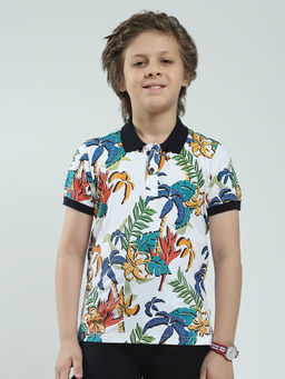 Monte Carlo - Boys White Printed Collar Neck Polo T-shirt