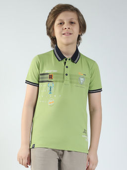 Monte Carlo - Boys Green Printed Collar Neck Polo T-shirt