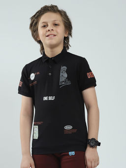 Monte Carlo - Boys Black Printed Collar Neck Polo T-shirt