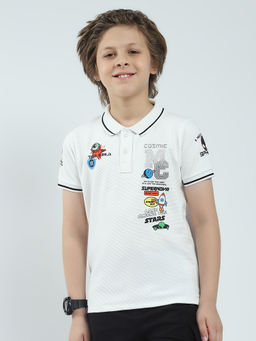 Monte Carlo - Boys White Printed Collar Neck Polo T-shirt