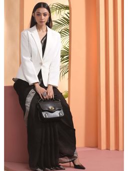 Beatitude - Black Handloom Linen Saree with Unstitched Blouse