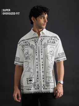 The Souled Store - Official Naruto Shippuden: Yin and Yang Men White Oversized Shirt