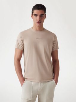 Guess - Men Beige Solid Round Neck Full Sleeves T-Shirt