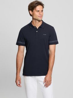 Guess - Men Navy Blue Solid Collar Short Sleeves Polo T-Shirt