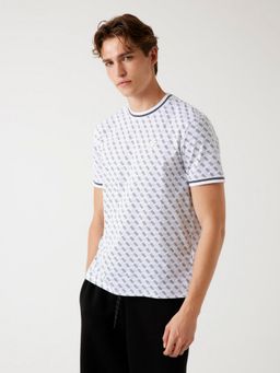 Guess - Men White Printed Round Neck Short Sleeves T-Shirt